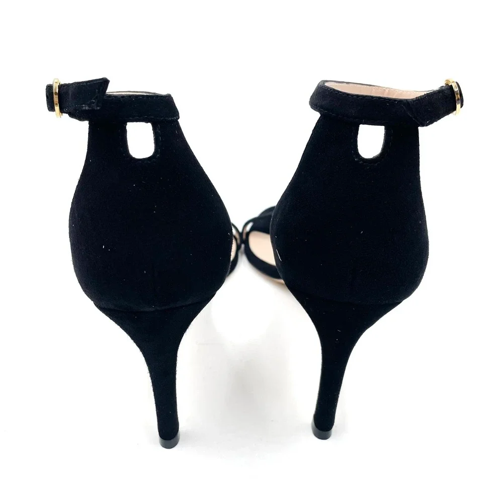 Stuart Weitzman NunakedStraight Black Suede Sandals‎ Ankle Strap High Heel Sz 9